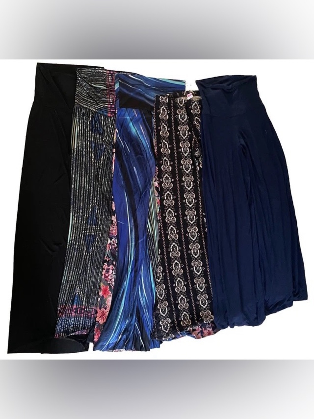 Lot of 5 Boho Wide Leg Flare Palazzo Pants Stretch Foldover Waist S
